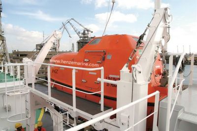 5.0m with 16 persons Fire-proof FRP Totally Enclosed Lifeboat With Gravity Luffing Arm Lifeboat Davit